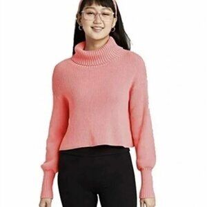 Wild Fable Womens Pink Ribbed Chunky Knit Semi Crop Balloon Sleeve Sweater Large
